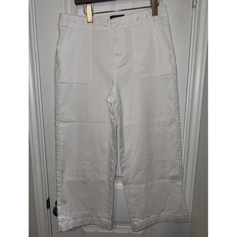 Talbots womens white pants size 10 wide leg cropped Simply Flattering